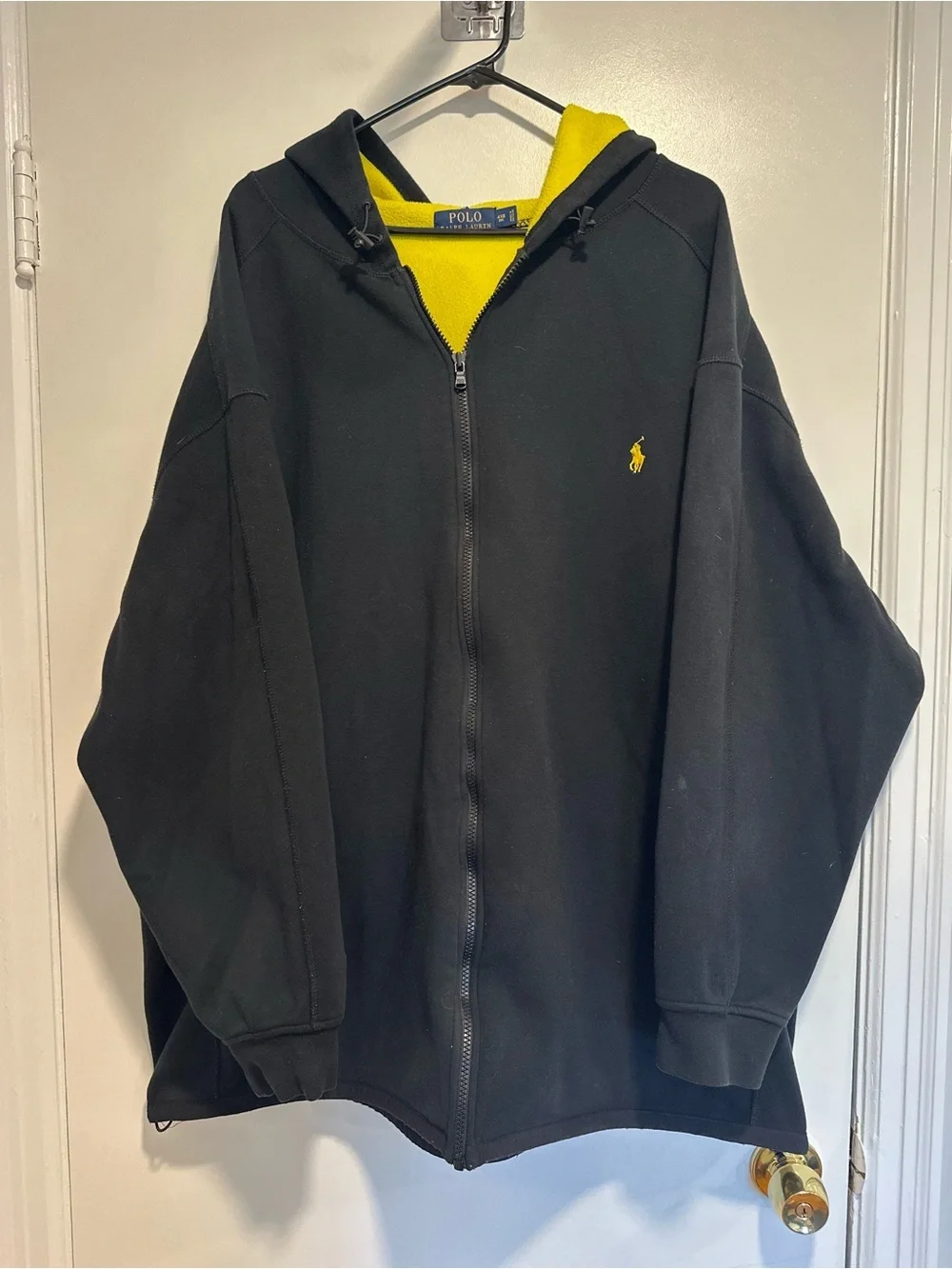 Polo Ralph Lauren Sz:4XLB Black Full Zip Hoodie Bright Yellow Interior & Pony.